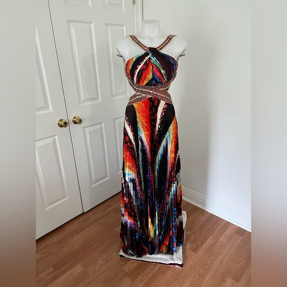 Multi color, open back prom or formal dress